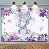 Lila Blumen Und Baby Elefant babydusche Hintergrund